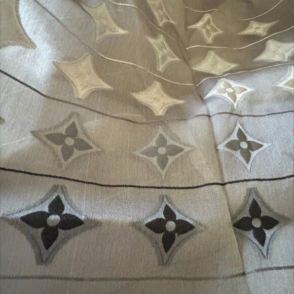Louis Vuitton Silver Grey Silk Organza Pattern Long Scarf. - Picture 5 of 8